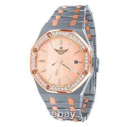 18K Rose Gold Solid Stainless Steel 2 Tone Finish Simulated Diamonds 41 mm Watch