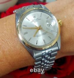 1968 Vintage 34m Rolex Date Two Tone Stainless Steel 18k Gold Jubilee Watch 1500