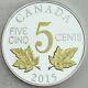 2015 5-cents Two Maple Leaves Legacy Of Canada Nickel 99.99% Silver, Gold-plated