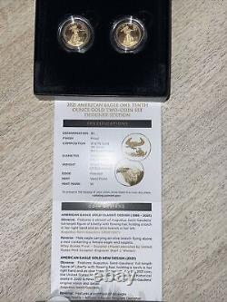 2021 W American Gold Eagle 1/10 oz Proof Two Coin Set-Hand signed By David Ryder