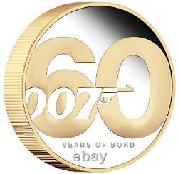 60 YEARS OF BOND 2022 2oz $2 SILVER PROOF GILDED GILT COIN James 007