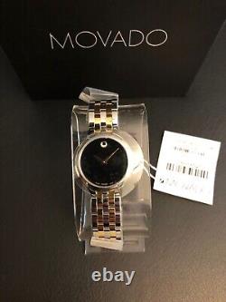 $995 MOVADO Women's Veturi Black Museum Dial Two-tone Swiss Made Watch 0607419
