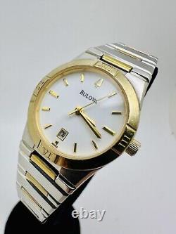 Bulova Women's Watch Stainless Steel Two tone Ladies White Face Date Used