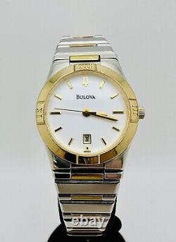 Bulova Women's Watch Stainless Steel Two tone Ladies White Face Date Used