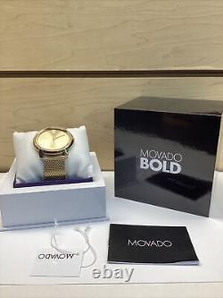 MOVADO BOLD Gold Tone Stainless Steel Quartz Watch Mesh Bracelet MB. 01.1.34.6202