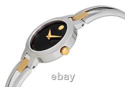 Movado Amorosa 0607184 Museum Black Dial Two-tone Bangle Swiss Watch 24 MM New