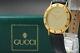 Near Mint In Box Vintage Gucci 3000.2. M Gold Dial Quartz Mens Watch From Japan
