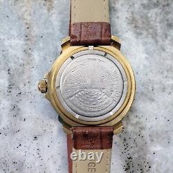 New Vintage Vostok Watch Men Gold Tone Hologram Dial Alligator Leather Russia
