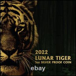 Niue 2022 YEAR TIGER $10 5 Oz Gilt Pure Silver Gilded BLACK PROOF-MINTAGE 888