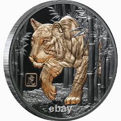 Niue 2022 YEAR TIGER $10 5 Oz Gilt Pure Silver Gilded BLACK PROOF-MINTAGE 888