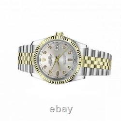 Rolex 1984 Datejust 36mm Silver Baguette Diamond Dial Automatic Two Tone Watch