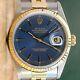 Rolex Datejust 16233 Unisex Watch Blue Gold-index Dial Fluted Two-tone Jubilee