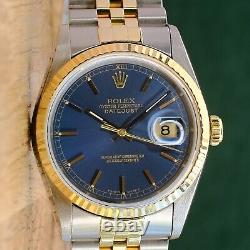 Rolex Datejust 16233 Unisex Watch Blue Gold-index Dial Fluted Two-tone Jubilee