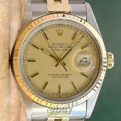Rolex Datejust 16233 Watch Champagne 18k Yellow Gold Fluted Two-tone Jubilee
