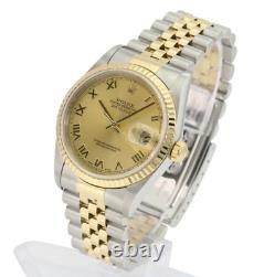 Rolex Datejust 16233 Watch Champagne Dial Fluted Two-tone Jubilee Box&paper 36mm