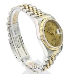 Rolex Datejust 16233 Watch Champagne Roman Dial 18k Fluted Two-tone Jubilee 36mm