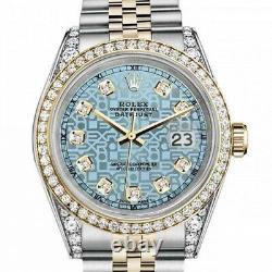 Rolex Datejust 36 MM Blue Jubilee Dial Diamond Bezel/lugs Two Tone Watch