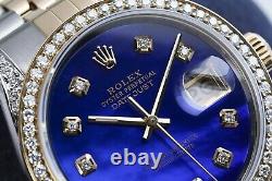 Rolex Datejust 36 MM Blue Pearl Dial Diamond Bezel/lugs Two Tone Watch