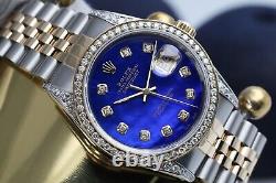Rolex Datejust 36 MM Blue Pearl Dial Diamond Bezel/lugs Two Tone Watch