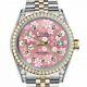 Rolex Datejust 36 Mm Glossy Pink Flower Dial Diamond Bezel/lugs Two Tone Watch