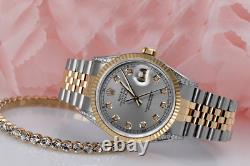 Rolex Datejust 36 MM Grey Dial Diamond Lugs Two Tone Jubilee Band Watch