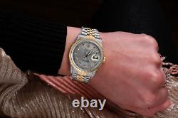 Rolex Datejust 36 MM Grey Dial Diamond Lugs Two Tone Jubilee Band Watch