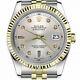 Rolex Datejust 36 Mm Silver Baguette Diamond Dial Jubilee Band Two Tone Watch
