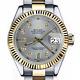 Rolex Datejust 36 Mm Slate Grey Baguette Diamond Dial Oyster Band Two Tone Watch