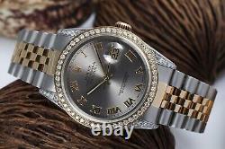 Rolex Datejust 36 MM Slate Grey Roman Numeral Dial Two Tone Diamond Watch
