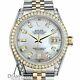 Rolex Datejust 36 Mm White Pearl Baguette Dial Two Tone Diamond Watch