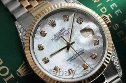 Rolex Datejust 36 MM White Pearl Dial Diamond Lugs Two Tone Jubilee Band Watch