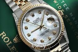 Rolex Datejust 36 MM White Pearl Dial Diamond Lugs Two Tone Jubilee Band Watch