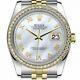 Rolex Datejust 36 Mm White Pearl Roman Numeral Dial Diamond Bezel Two Tone Watch