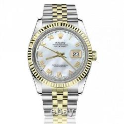 Rolex Datejust 36 MM White Pearl Roman Numeral Dial Jubilee Band Two Tone Watch