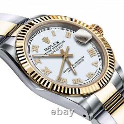 Rolex Datejust 36 MM White Roman Numeral Dial Oyster Band Two Tone Watch