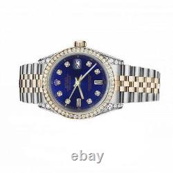 Rolex Datejust Blue Baguette Diamond Dial 31mm Diamond Bezel/lugs Two Tone Watch