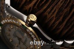 Rolex Datejust Emerald 26 MM White Pearl Dial Diamond Bezel/lugs Two Tone Watch