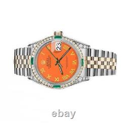 Rolex Datejust Emerald 31mm Orange Roman Numeral Dial Two Tone Diamond Watch