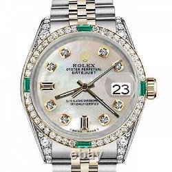 Rolex Datejust Emerald 31mm White Pearl Dial Diamond Bezel/lugs Two Tone Watch