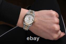 Rolex Datejust Fluted Bezel White Pearl Dial Two Tone Diamond Watch