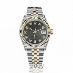 Rolex Datejust Ladies Diamond Lugs Black Pearl Dial 26mm Two Tone Watch