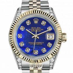 Rolex Datejust Ladies Diamond Lugs Blue Treated Pearl Dial 26mm Two Tone Watch