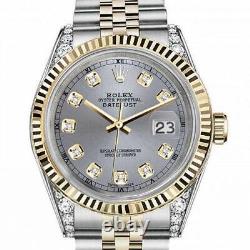 Rolex Datejust Ladies Diamond Lugs Grey Dial Fluted Bezel 26mm Two Tone Watch