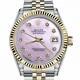 Rolex Datejust Ladies Diamond Lugs Pink Pearl Dial 26mm Two Tone Watch
