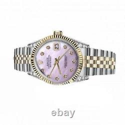 Rolex Datejust Ladies Diamond Lugs Pink Pearl Dial 26mm Two Tone Watch