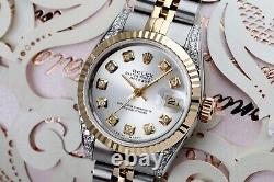 Rolex Datejust Ladies Diamond Lugs Silver Dial Fluted Bezel 26mm Two Tone Watch