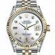 Rolex Datejust Ladies Diamond Lugs White Pearl Dial Two Tone Fluted Bezel Watch