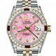 Rolex Datejust Ruby 26 Mm Glossy Pink Flower Dial Two Tone Diamond Watch