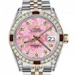 Rolex Datejust Ruby 26 MM Glossy Pink Flower Dial Two Tone Diamond Watch