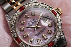 Rolex Datejust Ruby 26 MM Pink Pearl Dial Diamond Bezel/lugs Two Tone Watch